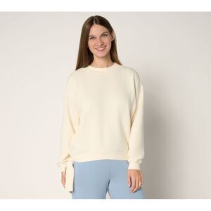 SUNNYLiFE Women's Top Sz M French Terry Sweatshirt Ruched Sleeves White A717414